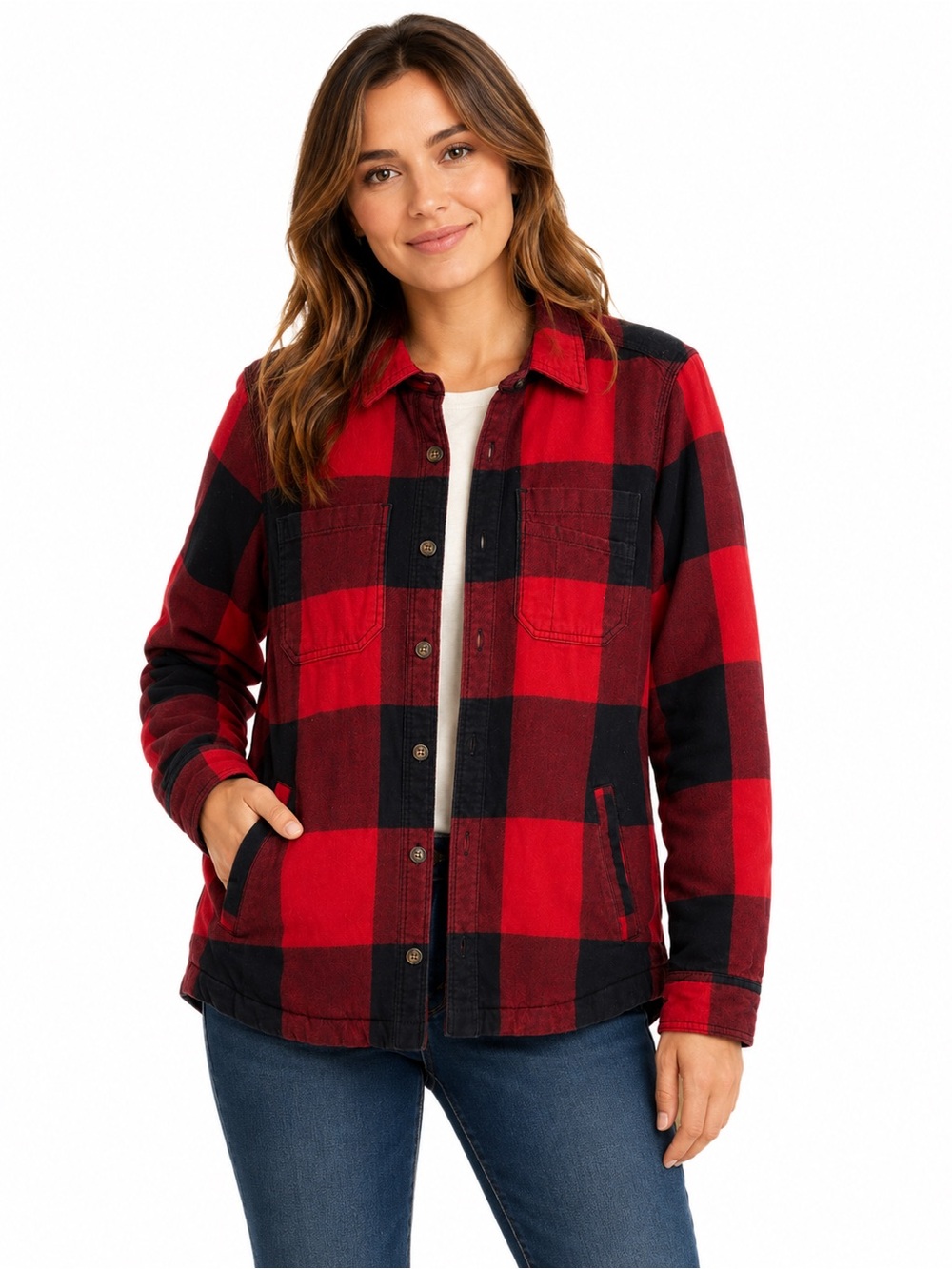 Carhartt Women’s S Buffalo Plaid Fleece Lined Cotton Shirt Jacket Red Black